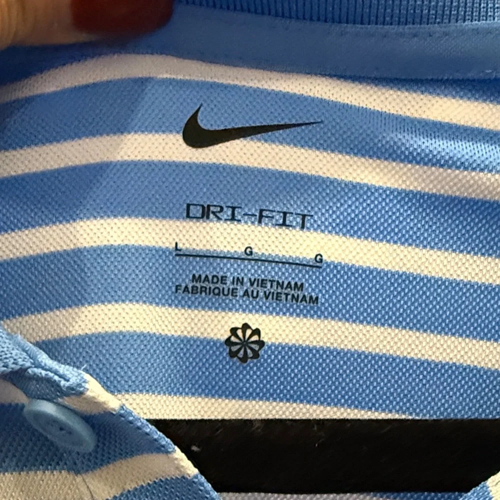 Nike Men's Light Blue and White Striped Polo - Picture 2 of 3